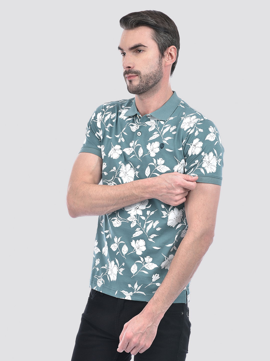 Numero Uno Men Teal Floral Polo T-Shirt